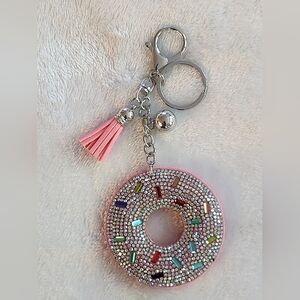 Pink Rhinestone Donut With Sprinkles  Keychain Bag Charm